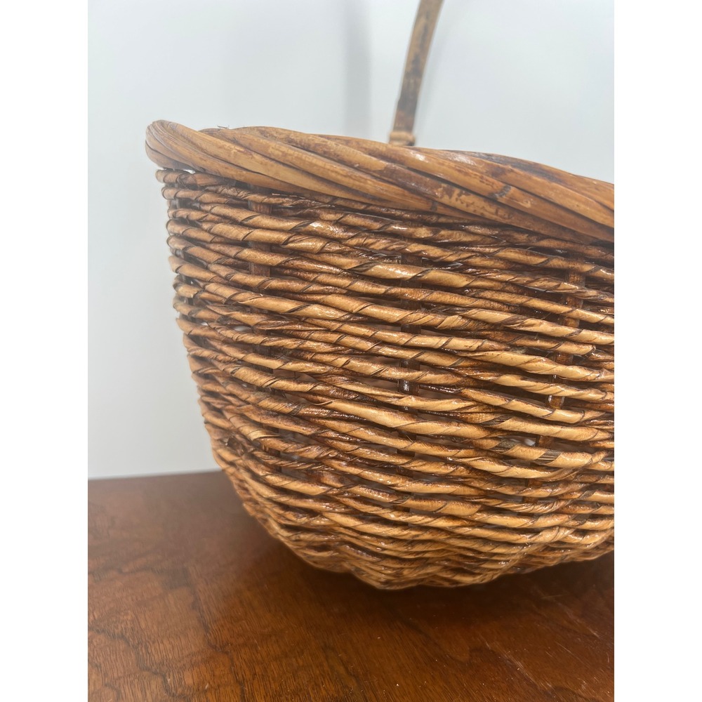 Vintage French Country Woven Rattan Wicker Gathering Basket Farmhouse Rustic 14" - Picture 13 of 14